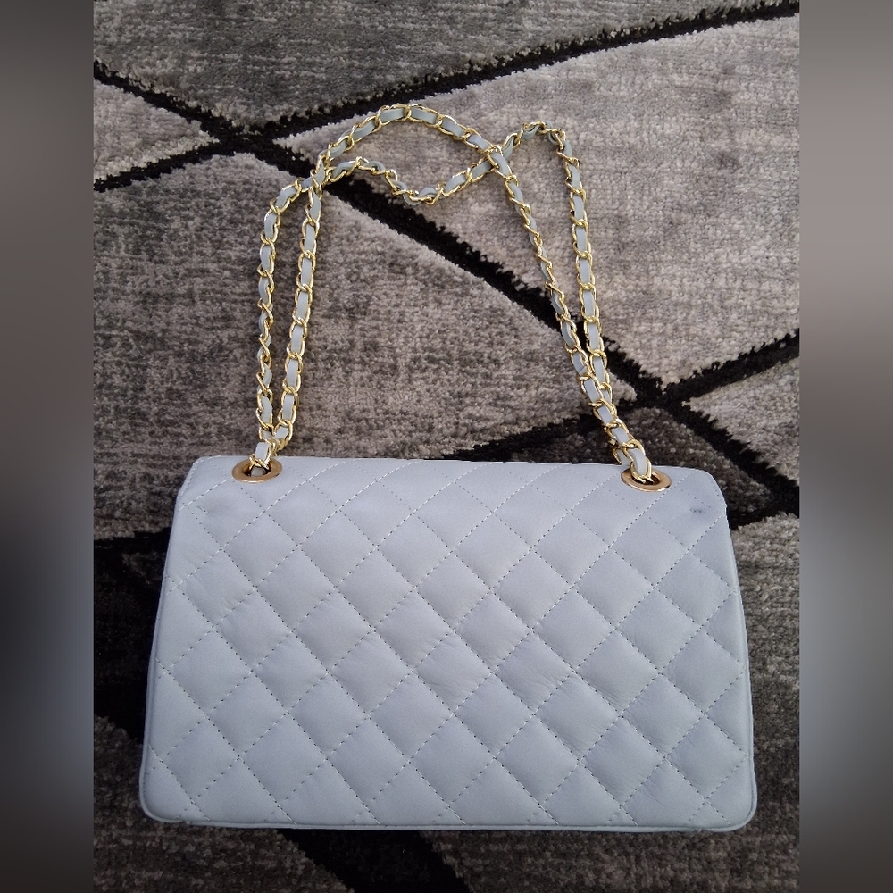 Quilted Light Blue Chain Shoulder Bag - Picture 14 of 16